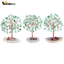 Afbeelding in Gallery-weergave laden, Sunligoo Super Mini Crystal Money Tree Copper Wire Wrapped W/ Agate Slice Base Gemstone Reiki Chakra Feng Shui Trees Home Decor
