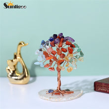 Afbeelding in Gallery-weergave laden, Sunligoo Super Mini Crystal Money Tree Copper Wire Wrapped W/ Agate Slice Base Gemstone Reiki Chakra Feng Shui Trees Home Decor