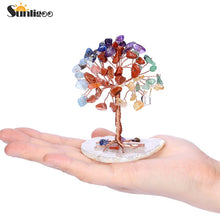Afbeelding in Gallery-weergave laden, Sunligoo Super Mini Crystal Money Tree Copper Wire Wrapped W/ Agate Slice Base Gemstone Reiki Chakra Feng Shui Trees Home Decor