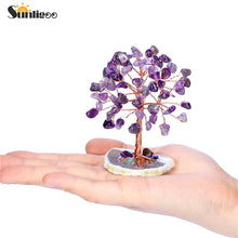 Afbeelding in Gallery-weergave laden, Sunligoo Super Mini Crystal Money Tree Copper Wire Wrapped W/ Agate Slice Base Gemstone Reiki Chakra Feng Shui Trees Home Decor