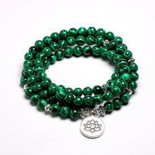 Afbeelding in Gallery-weergave laden, Tibetan 108 Mala Bracelet Malachite Stone Beads Bracelets Yoga Lotus OM Buddha 6 MM
