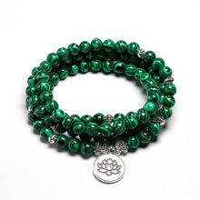 Afbeelding in Gallery-weergave laden, Tibetan 108 Mala Bracelet Malachite Stone Beads Bracelets Yoga Lotus OM Buddha 6 MM
