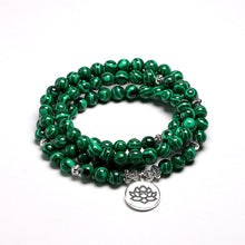 Afbeelding in Gallery-weergave laden, Tibetan 108 Mala Bracelet Malachite Stone Beads Bracelets Yoga Lotus OM Buddha 6 MM
