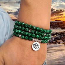 Afbeelding in Gallery-weergave laden, Tibetan 108 Mala Bracelet Malachite Stone Beads Bracelets Yoga Lotus OM Buddha 6 MM
