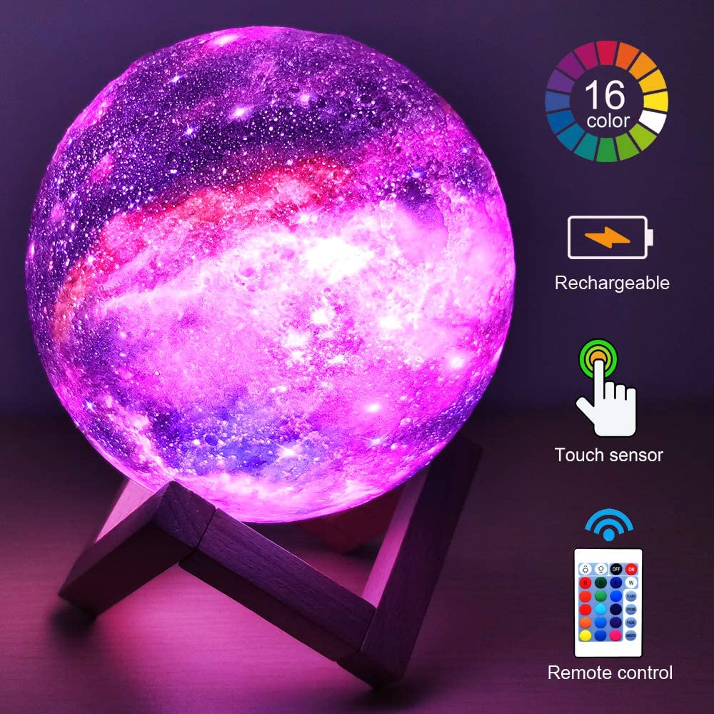 ZK20 3D Printing Moon Lamp Galaxy Moon Light Kids Night Light 16 Color Change Touch and Remote Control Galaxy Light as  Gifts